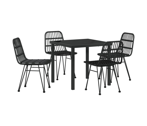 Conjunto de Comedor de Jardín de 5 Piezas  de Ratán Poliéster Negro