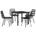 Conjunto de Comedor de Jardín de 5 Piezas  de Ratán Poliéster Negro