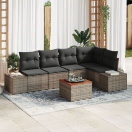 Conjunto de Sofá de Jardín de 6 Piezas con Cojines Gris Ratán Acacia