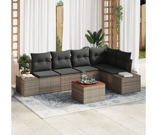 Conjunto de Sofá de Jardín de 6 Piezas con Cojines Gris Ratán Acacia