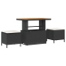 Set de Comedor de Jardín de 3 Piezas con Cojines Negro de Poliratán y Acacia
