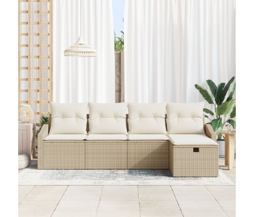 Conjunto de Sofá de Jardín de 5 Piezas con Cojines Beige Ratán Polimérico
