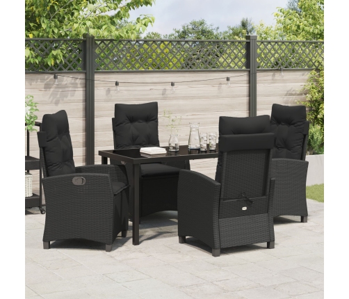 Set de Comedor Jardín de 5 Piezas con Cojines Negro Poliratán