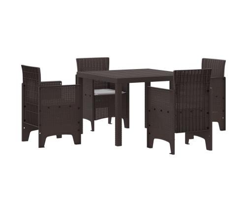 Juego de Comedor de Jardín de 5 Piezas con Cojines Marrón Polirratán