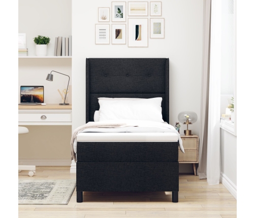 Cama Box Spring  con Colchón y LED Negro 90x200 cm Tela