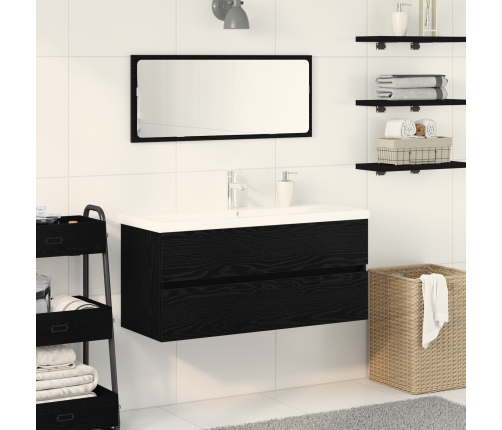 Gabinete de Fregadero  con Lavabo Incorporado de Roble Negro y Madera Elaborada, Gabinete de Fregadero  de Roble Negro 90x38.5x45 cm Madera Elaborada