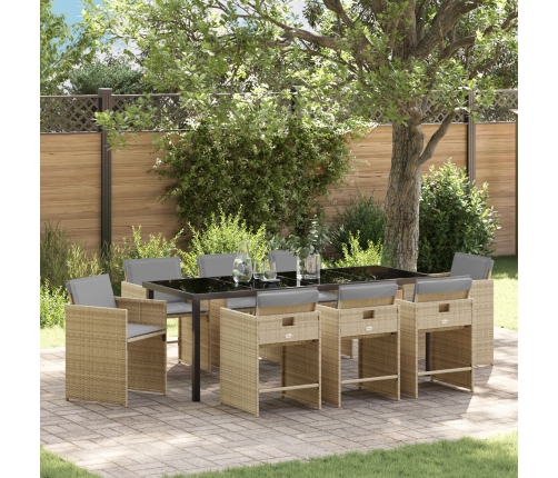 Set de comedor de jardín  de 9 piezas con cojines de poliratán beige