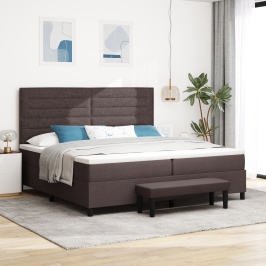 Cama con Base de Resortes con Colchón & Banco Marrón Oscuro 200x200 cm Tela