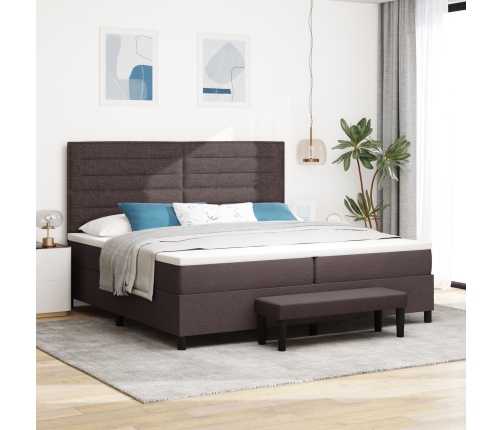 Cama con Base de Resortes con Colchón & Banco Marrón Oscuro 200x200 cm Tela