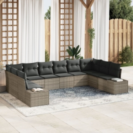Set de Sofá de Jardín  de 10 Piezas con Cojines Gris Poliratán