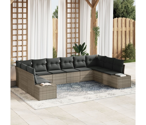 Set de Sofá de Jardín  de 10 Piezas con Cojines Gris Poliratán