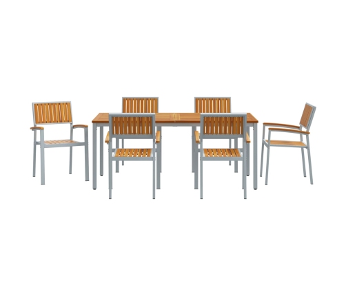Conjunto de Comedor para Jardín  Conjunto de 7 Gris Metal Duradero