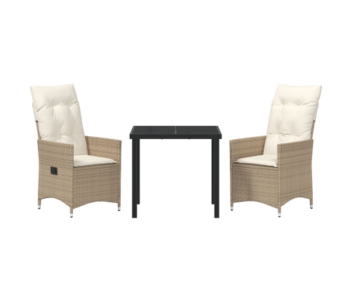 Set de Comedor de Jardín de 3 Piezas  con Cojines Beige Poliratán