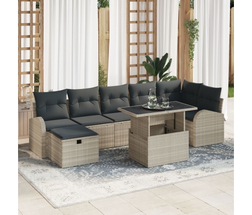 Set de sofá de jardín de 8 piezas con cojines gris claro poli ratán