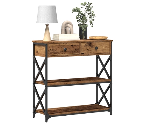 mesa consola de madera vieja 75x28x75 cm madera de ingeniería y acero