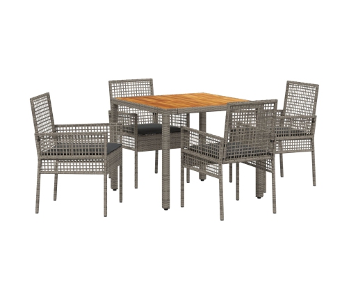 Conjunto de Comedor de Jardín  de 5 Piezas con Cojines Grises de Poliratán