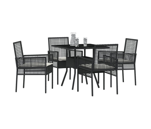 Juego de comedor de jardín de 5 piezas negro de poliratán