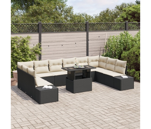 Set de Sofás de Jardín  11 Piezas Cojines crema, marco negro