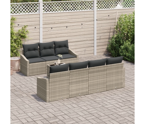 Set de Sofá de Jardín  8 Piezas Beige, Gris Oscuro Ratán, Poliéster