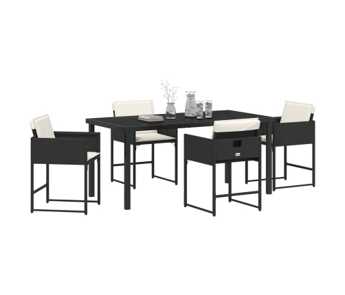 Juego de Comedor de Jardín de 5 Piezas con Cojines  Ratán Poliéster Negro