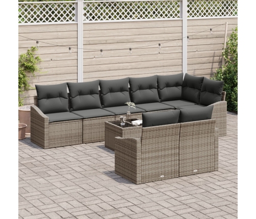 Conjunto de comedor de jardín de 8 piezas con cojines Ratán sintético Negro