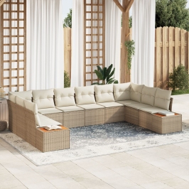 Set de Sofá de Jardín  de 10 Piezas con Cojines Beige de Ratán Poli Acacia