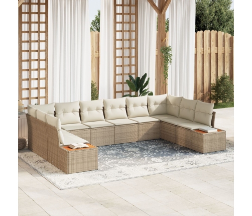 Set de Sofá de Jardín  de 10 Piezas con Cojines Beige de Ratán Poli Acacia