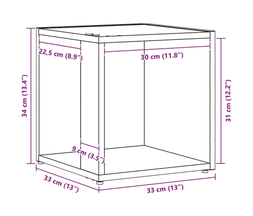 Mesa Lateral  Negro Roble 33x33x34,5 cm Madera Ingenierizada