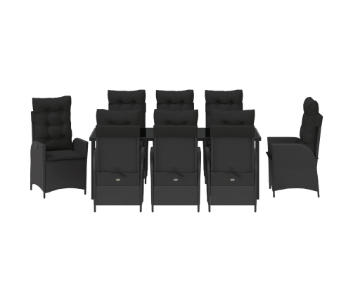 Juego de comedor de jardín de 9 piezas  con cojines Negro Rattan Poli