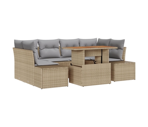 Conjunto de Sofá de Jardín de 7 Piezas con Cojines Beige Ratán Versátil