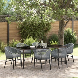 Conjunto de comedor de jardín de 7 piezas  Gris Ratán Sintético