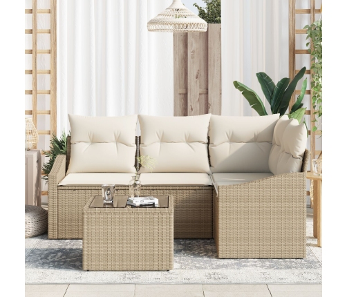 Conjunto de Sofá de Jardín de 5 Piezas con Cojines de Ratán Beige