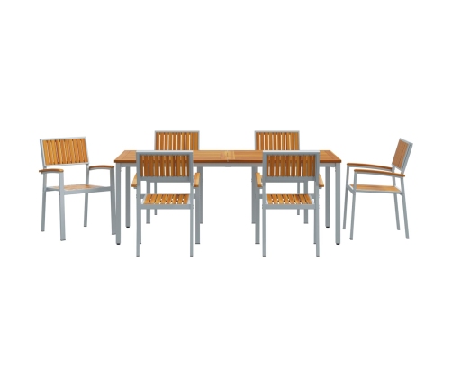Conjunto de Comedor de Jardín  Set de 7 Gris y Madera Natural