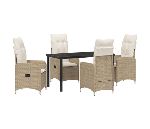 Set de Comedor de Jardín de 5 Piezas con Cojines Beige Poliratán