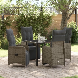 Set de Comedor de Jardín de 5 Piezas con Cojines Beige Poliratán