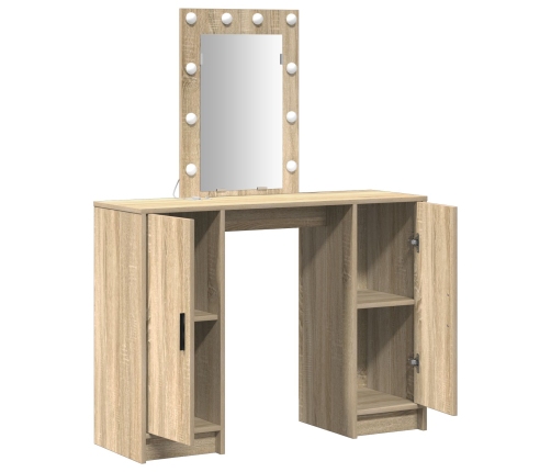 Mesa de Tocador  con Luces LED en Roble Sonoma, 102x33x135 cm