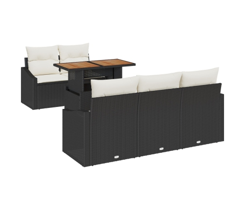 Conjunto de Comedor de Jardín de 6 Piezas con Cojines Negro Ratán Económico Acacia
