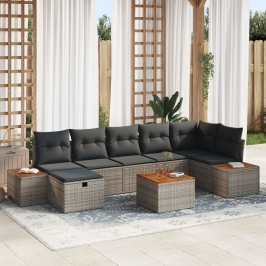 Conjunto de Sofá de Jardín de 8 Piezas con Cojines Gris Poliratán