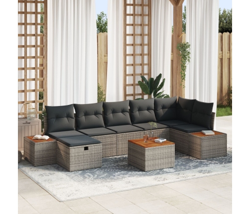 Conjunto de Sofá de Jardín de 8 Piezas con Cojines Gris Poliratán