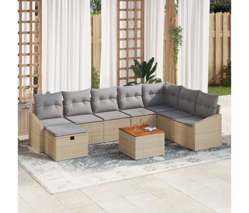 Conjunto de Sofá de Jardín de 9 Piezas con Cojines de Ratán Poliéster Beige