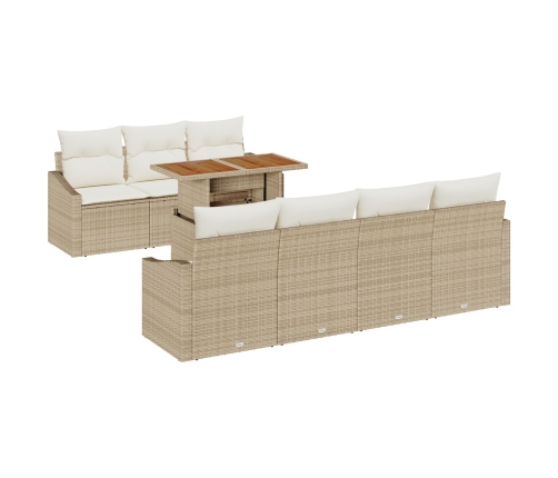 Set de Comedor de Jardín de 8 Piezas con Cojines Beige Ratán Acacia
