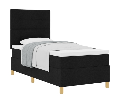 Cama con somier y colchón  Negra 90x200 cm Tela