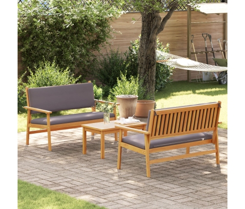 Set de Sofá de Jardín de 3 Piezas con Cojines de Madera Maciza de Acacia