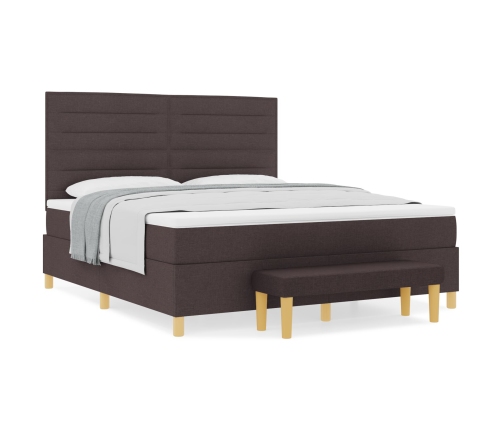 Cama Box Spring  con colchón y banco Marrón Oscuro 180x200 cm Tela