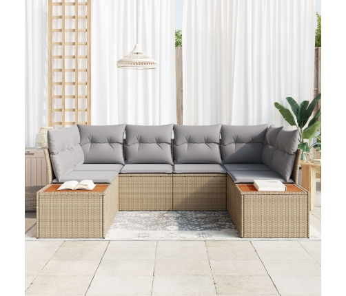 Conjunto de sofá de jardín  de 6 piezas con cojines Beige Ratán Polivalente Acacia