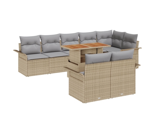Juego de Comedor de Jardín de 9 Piezas con Cojines Beige Ratán Sintético Acacia