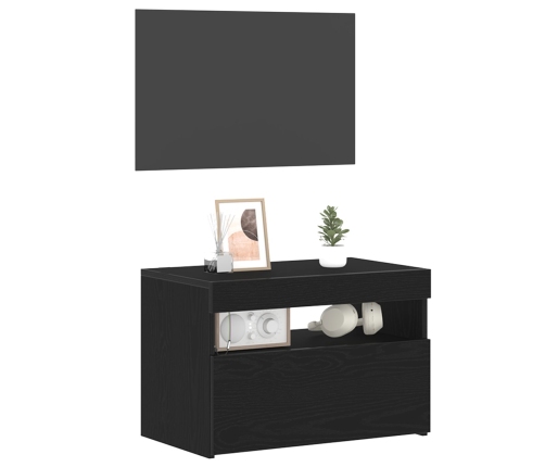 Mueble de TV  con luces LED Negro Roble 60x35x40 cm de madera