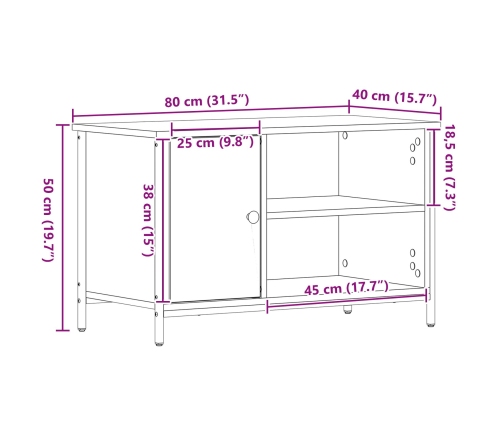 Cabinet de TV  de roble artesanal 80x40x50 cm de madera procesada y acero