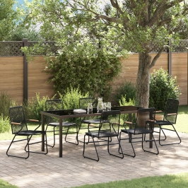 Conjunto de Comedor de Jardín de 7 Piezas  Negro Rattan PVC