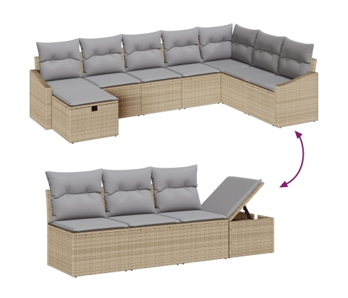 Conjunto de Sofá de Jardín de 9 Piezas con Cojines Beige Ratán Poliéster